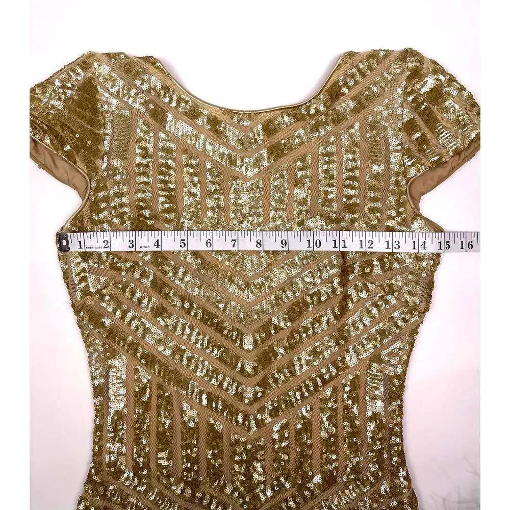 Dress the population Gold Sequin Midi Dress Size S - Picture 9 of 11